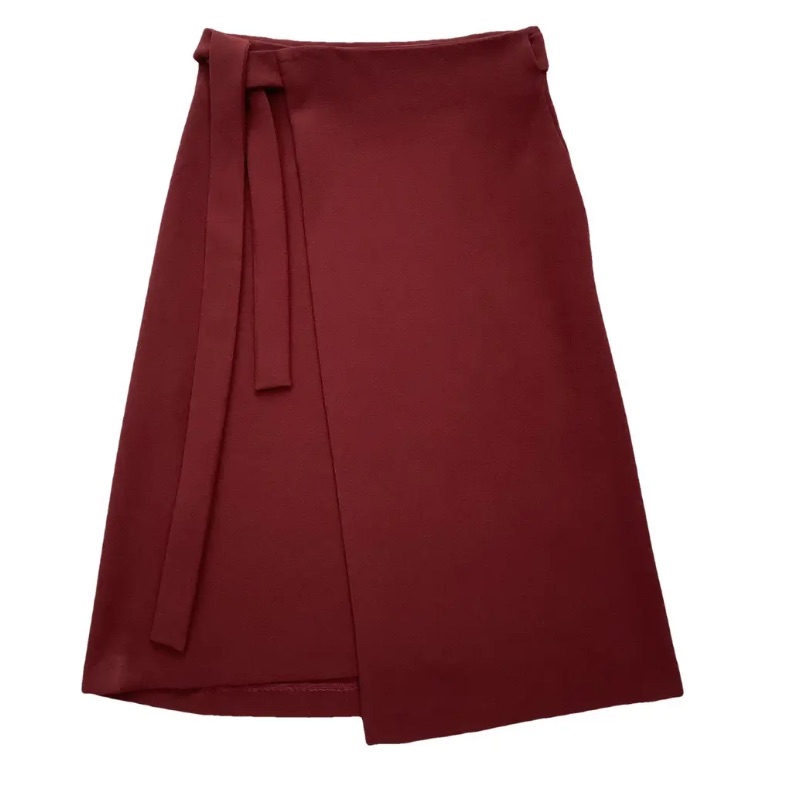 Maje Burgundy Polyester Wrap Skirt Size 2
